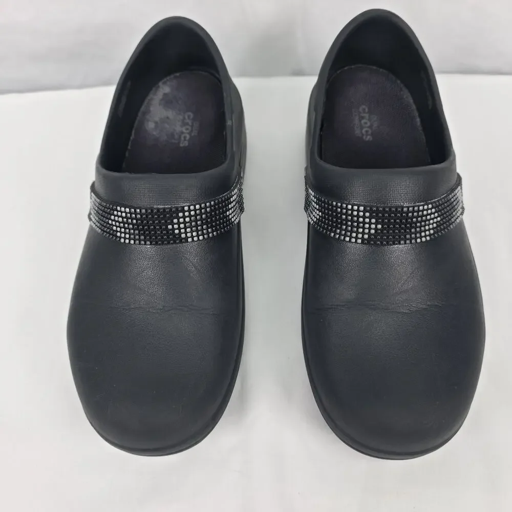 Crocs Neria Pro II Womens 8 Black Rhinestone Slip Resistant Work Clogs Nurse